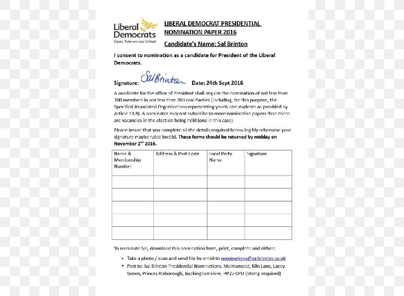 President Of The Liberal Democrats Nomination Presidential Nominee Document, PNG, 600x600px, 2016, Liberal Democrats, Area, Brand, Candidate Download Free