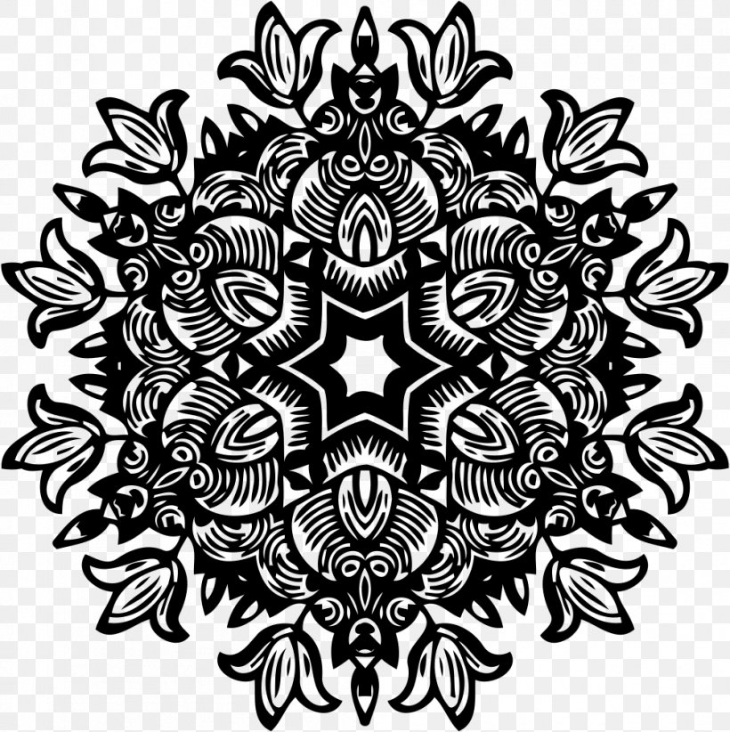 Sticker Flower Symmetry Pattern, PNG, 997x1000px, Sticker, Black And White, Bumper Sticker, Decal, Floral Design Download Free