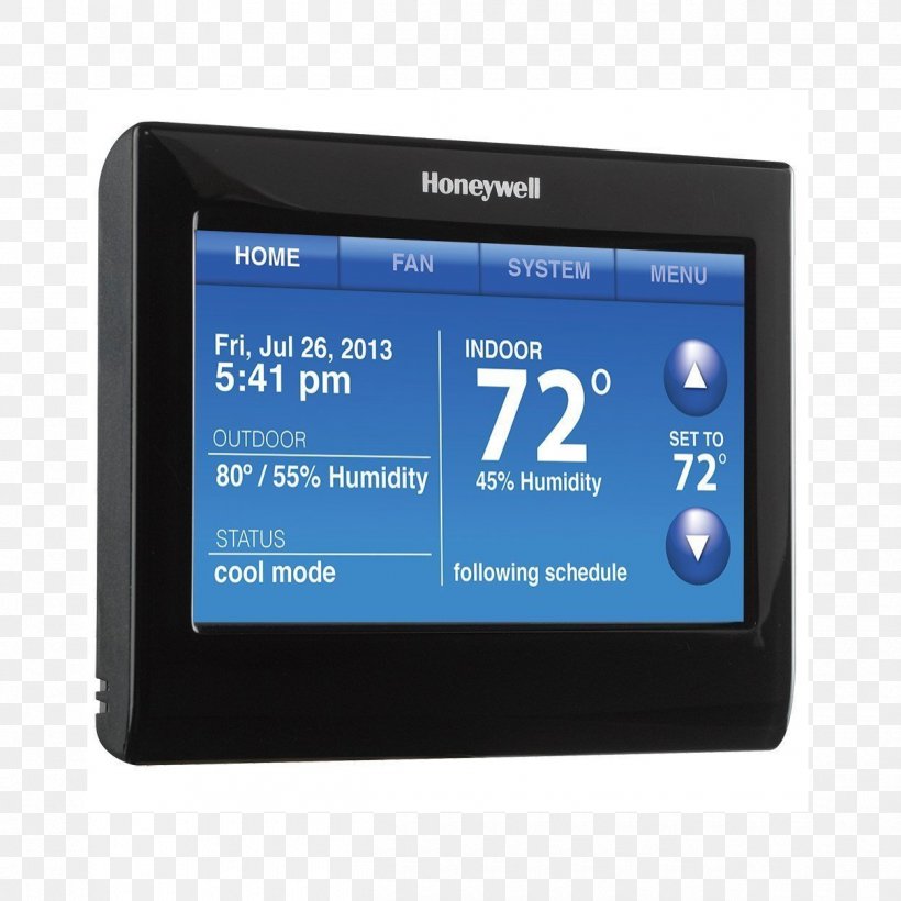 Smart Thermostat Programmable Thermostat Honeywell WiFi 9000 Honeywell Wi-Fi Smart RTH9580, PNG, 1250x1250px, Smart Thermostat, Display Device, Electronic Device, Electronics, Electronics Accessory Download Free