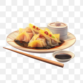 Asian Food - Steamed Dumplings With Soy Sauce PNG