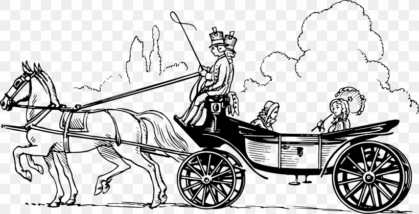Carriage Horse And Buggy Clip Art, PNG, 2400x1227px, Car, Art, Automotive Design, Black And White, Carriage Download Free