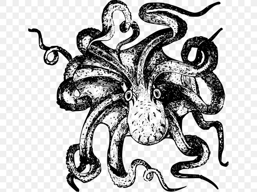 Sea Monster Octopus Clip Art, PNG, 640x611px, Sea Monster, Art, Blackandwhite, Cephalopod, Coloring Book Download Free
