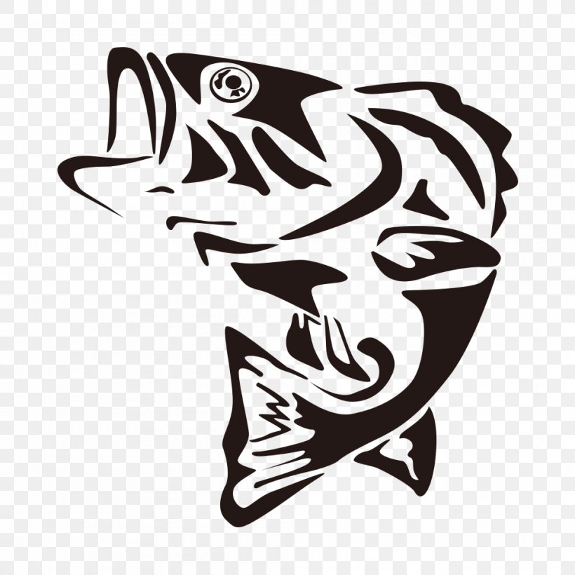 Largemouth Bass Fishing Clip Art, PNG, 1000x1000px, Largemouth Bass, Art, Bass, Bass Fishing, Black And White Download Free