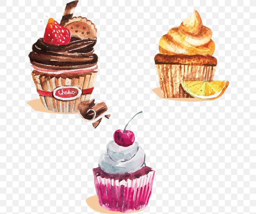 Cupcake Chocolate Cake Bakery Painting, PNG, 649x685px, Cupcake, Bakery, Baking, Buttercream, Cake Download Free