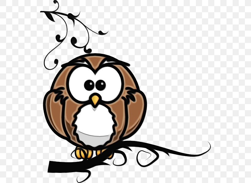 Owl Bird Cartoon Clip Art Bird Of Prey, PNG, 558x598px, Watercolor, Bird, Bird Of Prey, Branch, Cartoon Download Free