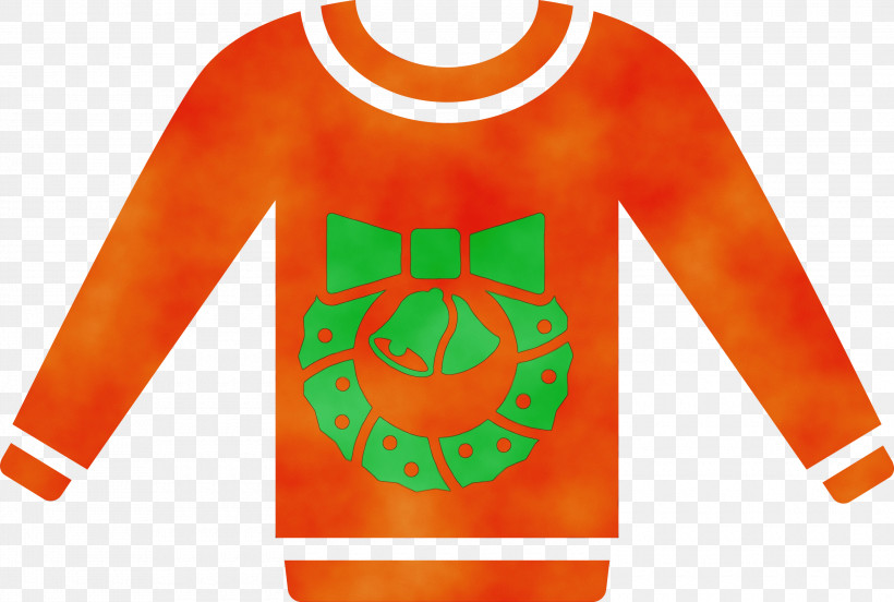 Orange, PNG, 3000x2022px, Christmas Sweater, Clothing, Green, Jersey, Longsleeved Tshirt Download Free