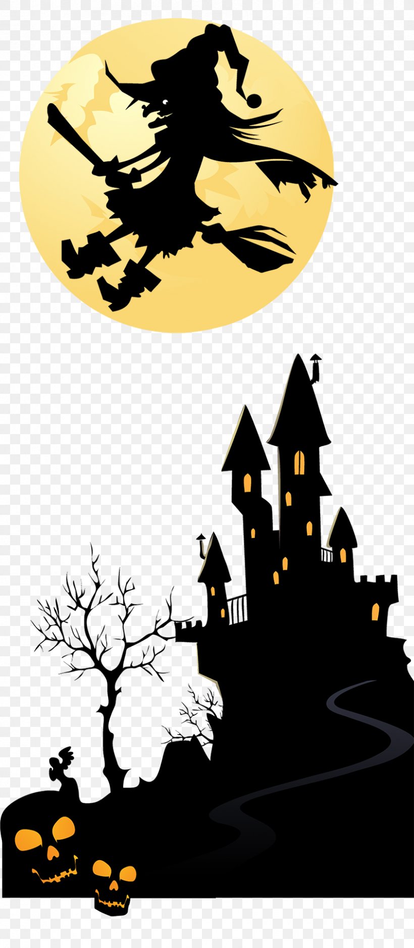 Halloween, PNG, 843x1931px, Halloween, Art, Black And White, Cartoon, Silhouette Download Free