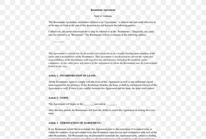 Document Template Contract Rental Agreement Roommate Png