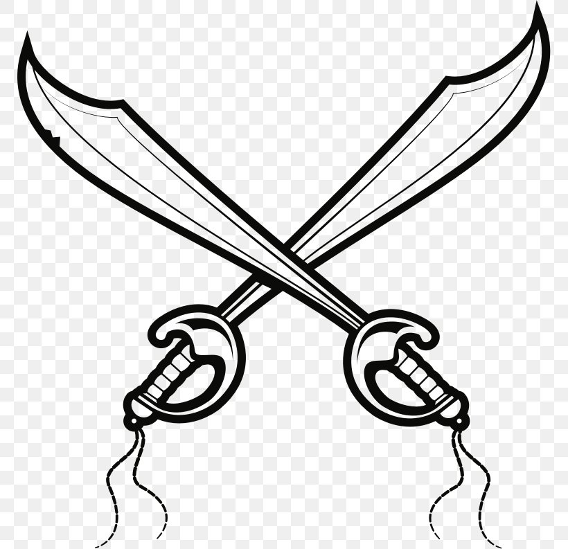 Piracy Sword Cutlass Clip Art, PNG, 770x793px, Piracy, Artwork, Black And White, Cold Weapon, Cutlass Download Free