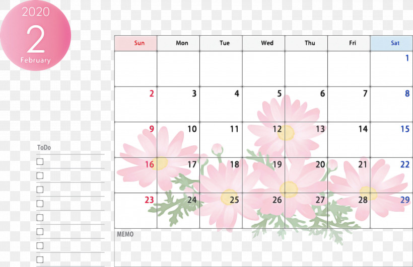 February 2020 Calendar February 2020 Printable Calendar 2020 Calendar, PNG, 3000x1943px, 2020 Calendar, February 2020 Calendar, February 2020 Printable Calendar, Flower, Line Download Free