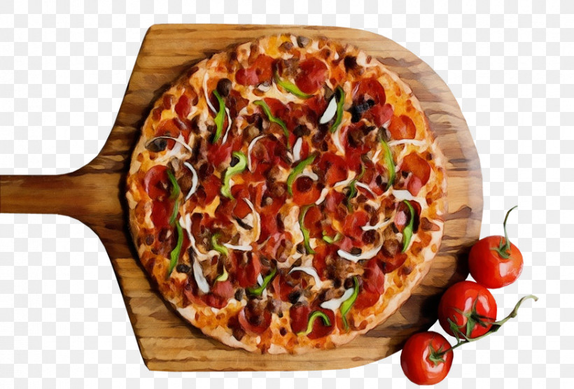 California-style Pizza Sicilian Pizza Flammekueche Junk Food American Cuisine, PNG, 873x593px, Watercolor, American Cuisine, Baking Stone, Californiastyle Pizza, Cheese Download Free