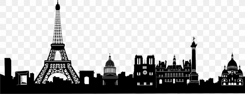 Eiffel Tower Skyline Clip Art Silhouette Illustration, PNG, 1600x614px, Eiffel Tower, Art, Black And White, Building, City Download Free