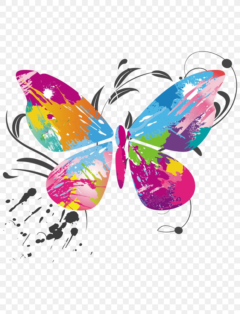 Butterfly Color Euclidean Vector, PNG, 800x1073px, Butterfly, Butterflies And Moths, Color, Ink, Insect Download Free