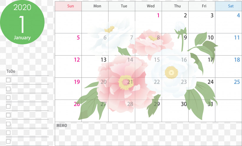 January 2020 Calendar January Calendar 2020 Calendar, PNG, 3000x1818px, 2020 Calendar, January 2020 Calendar, Floral Design, Flower, January Calendar Download Free