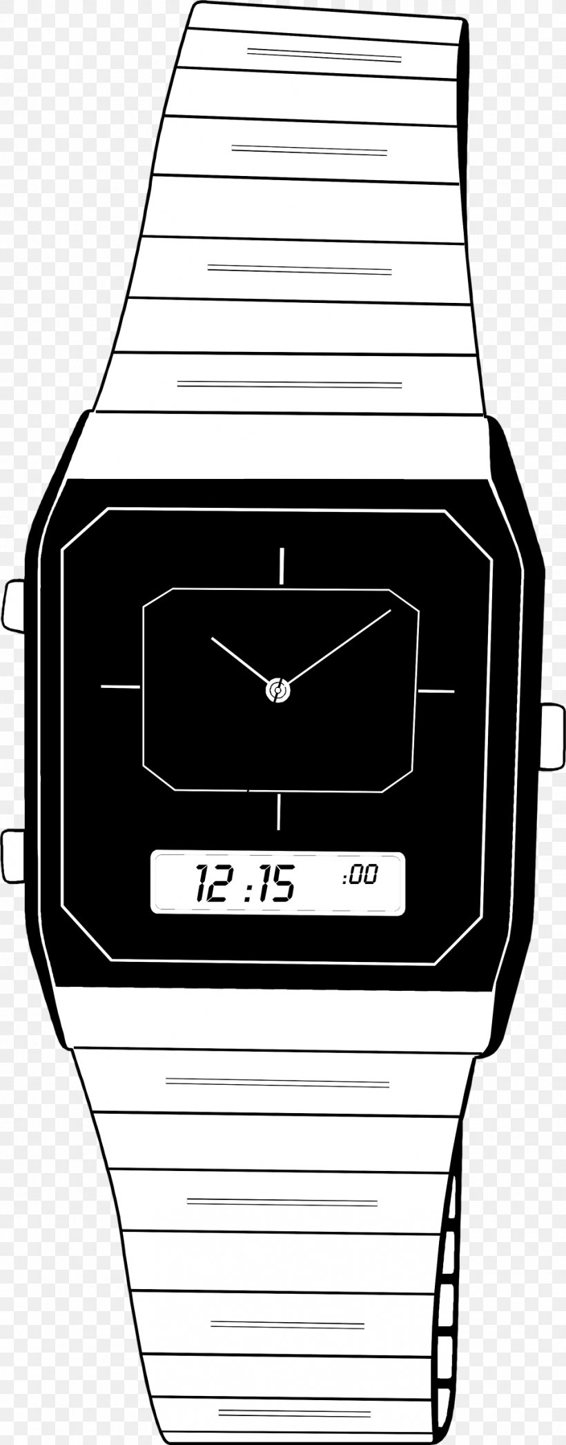 Watch Digital Clock Clip Art, PNG, 958x2447px, Watch, Black, Black And White, Brand, Clock Download Free