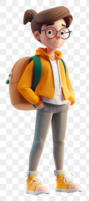 School Student - 3D Cartoon Girl In Casual Outfit PNG