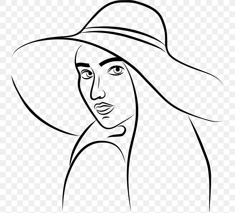 Line Art Woman With A Hat Drawing Clip Art, PNG, 744x744px, Watercolor, Cartoon, Flower, Frame, Heart Download Free