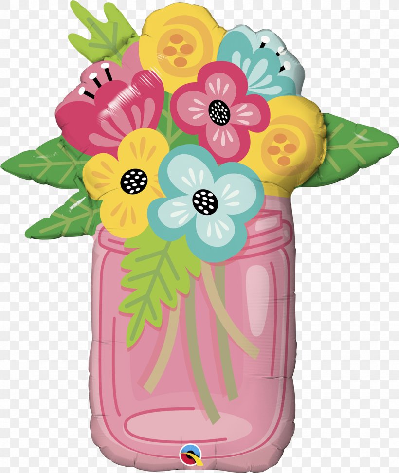 Pink Flower Cartoon, PNG, 1689x2003px, Mason Jar, Balloon, Bouquet, Cut Flowers, Floral Design Download Free
