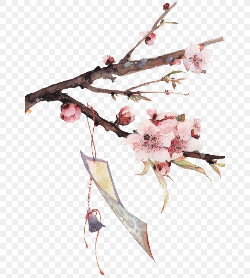 Plum Blossom Illustration, PNG, 658x914px, Watercolor, Cartoon, Flower, Frame, Heart Download Free