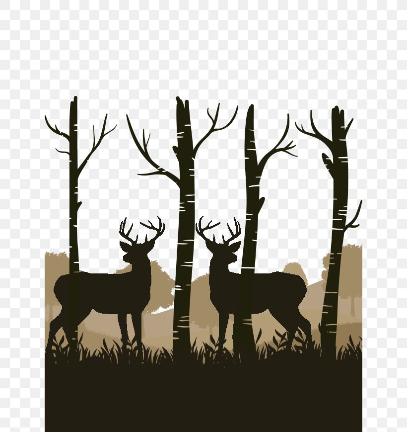 Reindeer Silhouette, PNG, 640x869px, Deer, Antler, Bedroom, Black And White, Branch Download Free