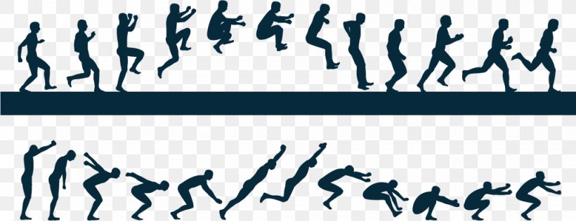 Silhouette Jumping Long Jump, PNG, 1022x393px, Silhouette, Arm, Black And White, Dance, Hand Download Free