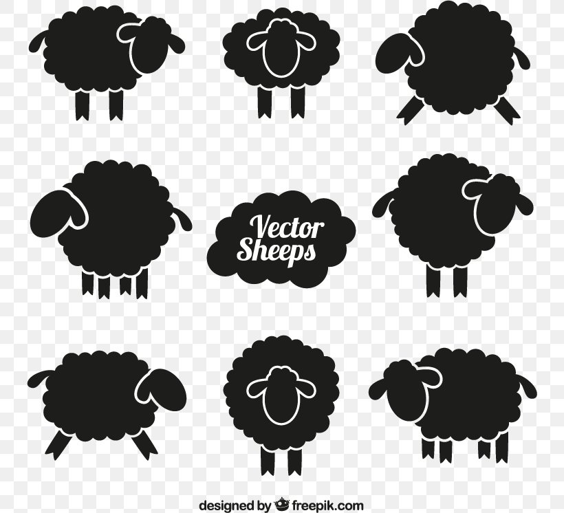 Sheep Silhouette Vector Material Download,, PNG, 742x746px, Merino, Black, Black And White, Black Sheep, Drawing Download Free