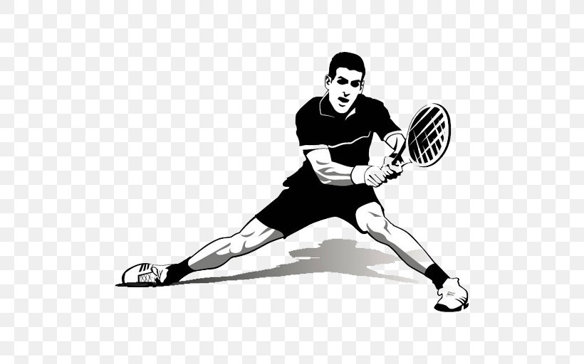 Vector Graphics Tennis Player Clip Art Image, PNG, 512x512px, Tennis, Arm, Ball, Baseball Equipment, Black And White Download Free