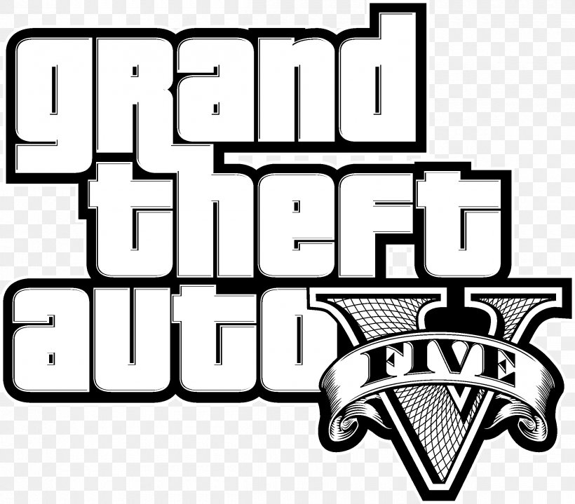 Grand Theft Auto V Logo Vector Graphics Clip Art Loading Screen, PNG, 2400x2107px, Grand Theft Auto V, Area, Black, Black And White, Brand Download Free