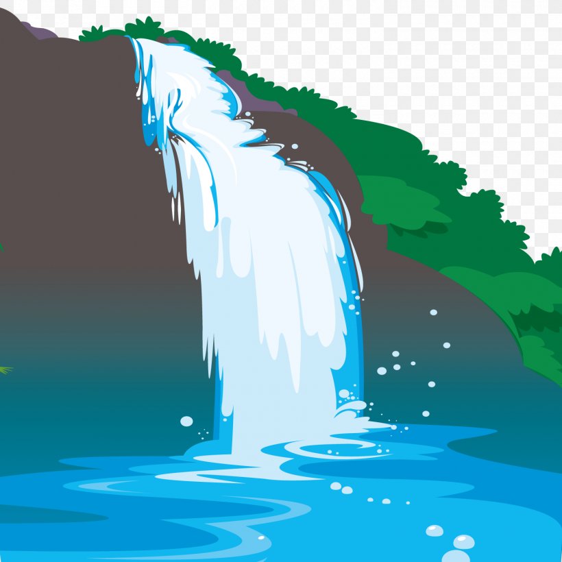 Waterfall Euclidean Vector, PNG, 1500x1500px, Waterfall, Computer Graphics, Drawing, Fictional Character, Green Download Free