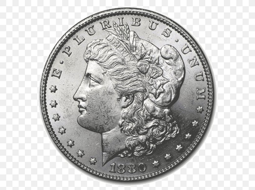 Morgan Dollar Dollar Coin Peace Dollar Silver Coin, PNG, 610x610px, Morgan Dollar, American Silver Eagle, Black And White, Coin, Currency Download Free