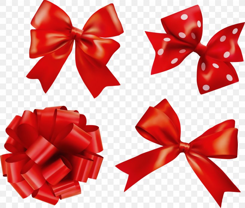 Red Ribbon Gift Wrapping Present Petal, PNG, 3000x2554px, Watercolor, Carmine, Gift Wrapping, Paint, Petal Download Free