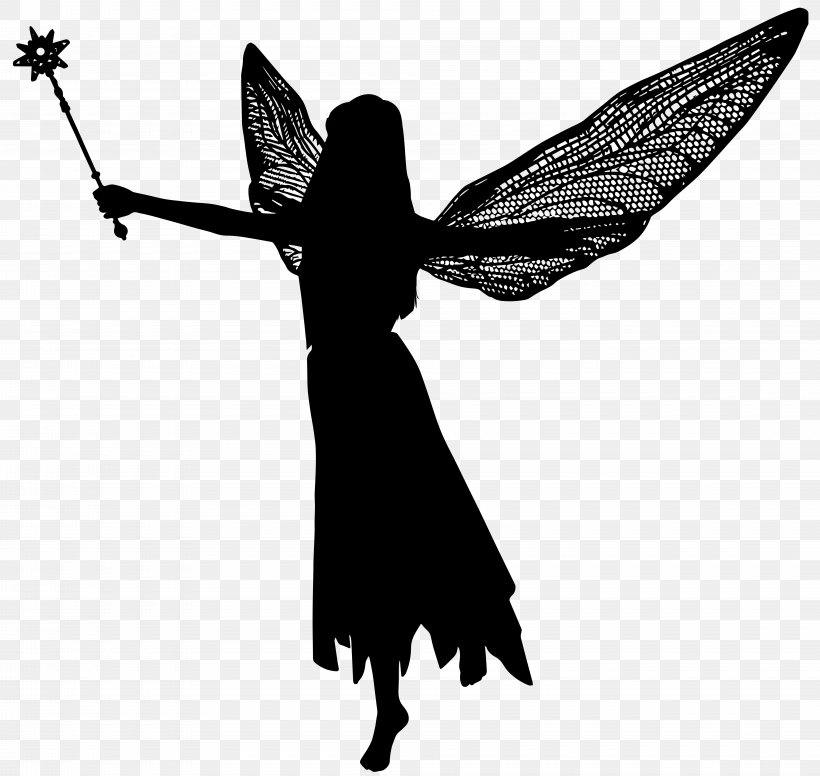 Silhouette Clip Art, PNG, 8000x7574px, Silhouette, Black And White, Butterfly, Drawing, Fairy Download Free