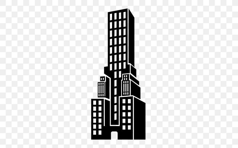 Commercial Building Skyscraper Apartment, PNG, 512x512px, Building, Apartment, Architecture, Biurowiec, Black And White Download Free