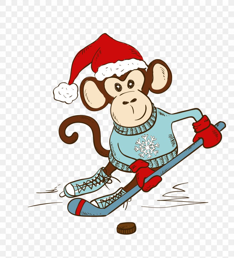 Cartoon Monkey Skiing Illustration, PNG, 2070x2287px, Cartoon, Art, Christmas, Christmas Card, Drawing Download Free