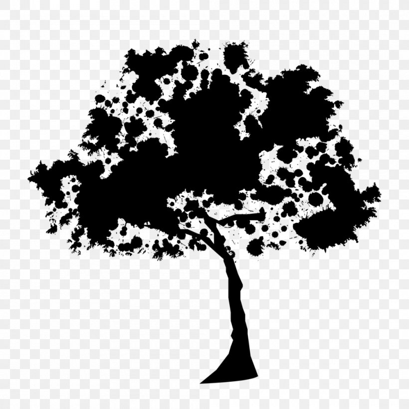 Silhouette Tree Oak, PNG, 1000x1000px, Silhouette, Black And White, Branch, Drawing, Leaf Download Free