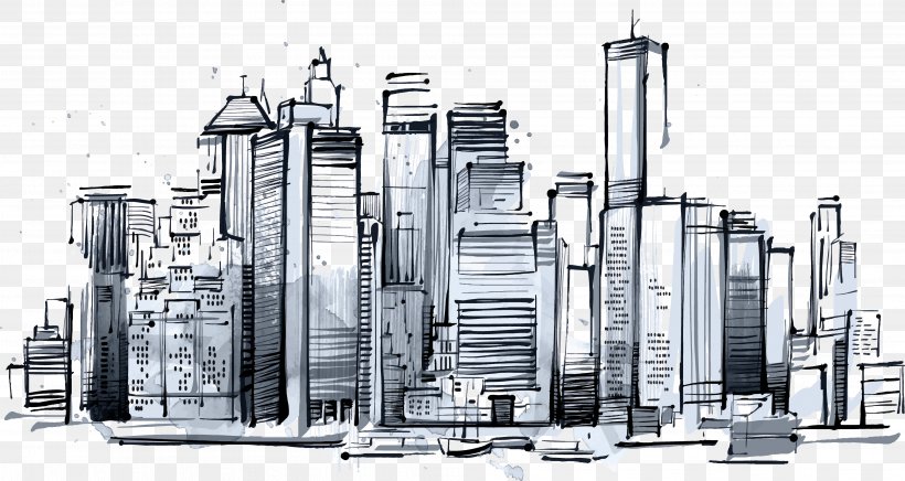 Manhattan Skyline New York Sketch Icon, PNG, 3973x2117px, Manhattan, Architecture, Drawing, Engineering, Product Design Download Free