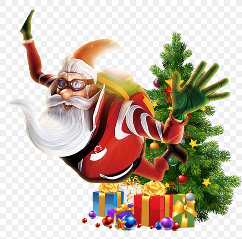 Flying Santa Claus, PNG, 2000x1972px, Christmas Tree, Art, Artificial Christmas Tree, Christmas, Christmas Decoration Download Free