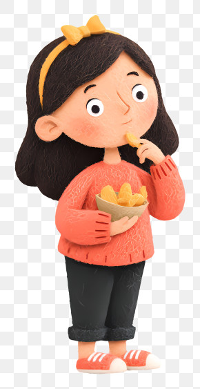 Girl Eating Snacks - Girl Eating Chips In Casual Outfit PNG