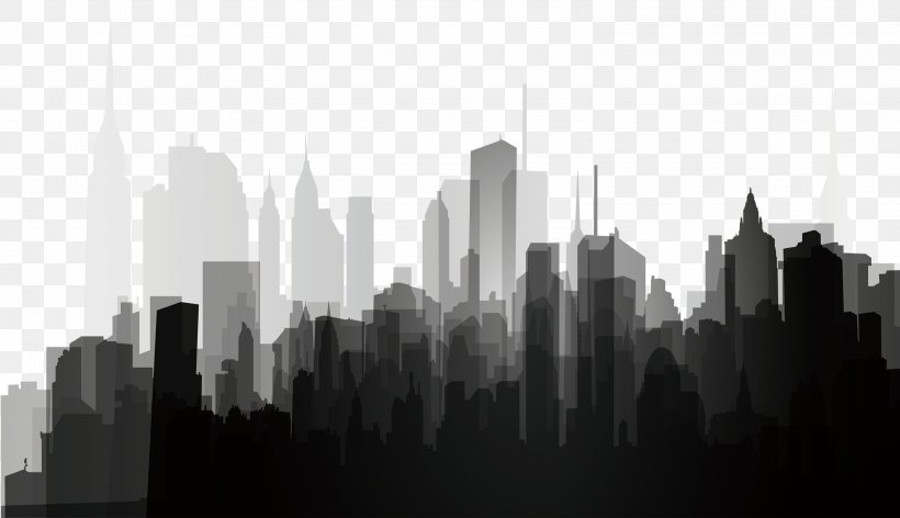 Silhouette Splash, PNG, 3150x1816px, Silhouette, Black And White, Building, City, Cityscape Download Free