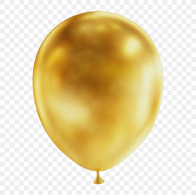 Yellow Balloon Gold Metal Gold, PNG, 3000x2999px, Watercolor, Balloon, Gold, Metal, Paint Download Free