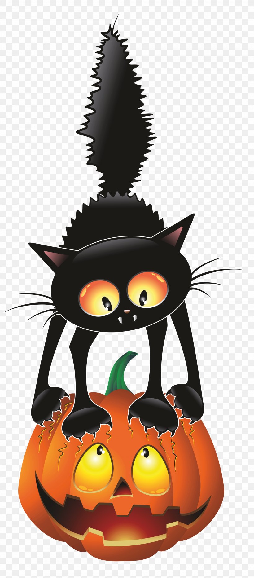Black Cat Halloween Cartoon Clip Art, PNG, 2009x4571px, Cat, Black Cat, Calabaza, Carnivoran, Cartoon Download Free