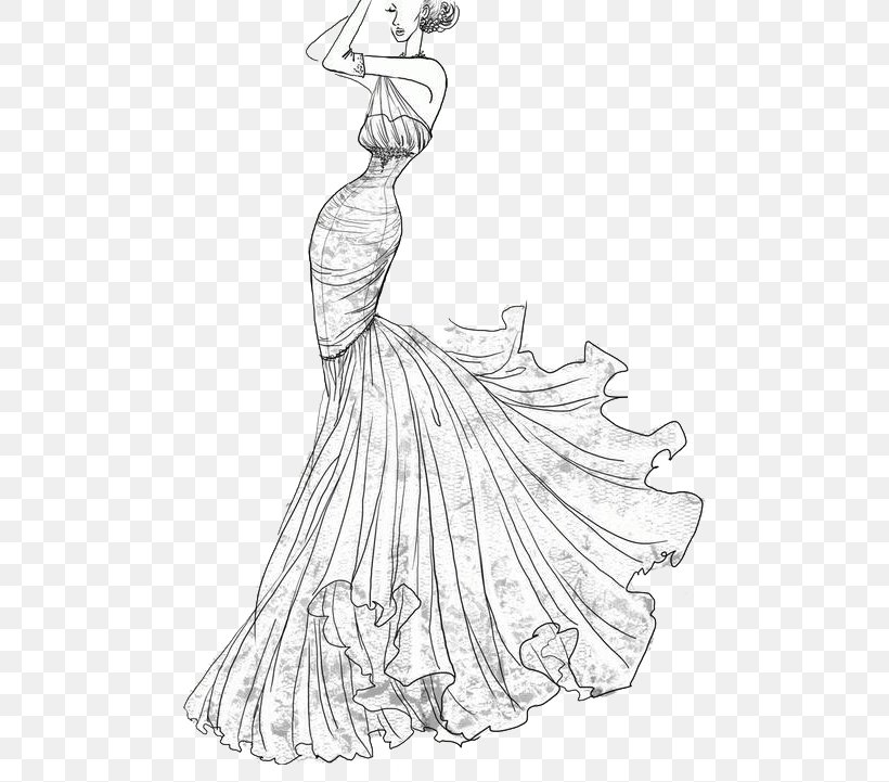 Wedding Dress Drawing Formal Wear, PNG, 510x721px, Watercolor, Cartoon, Flower, Frame, Heart Download Free