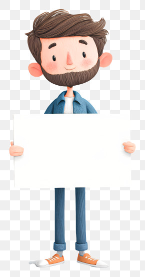 Bearded Man Holding Blank Signboard PNG