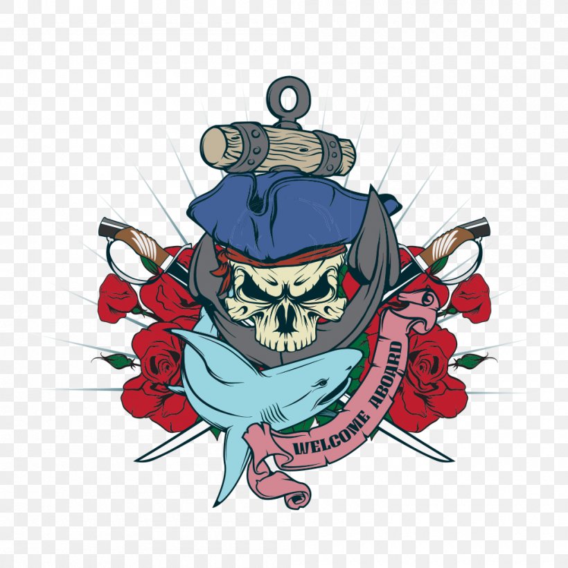 Cartoon Piracy Illustration, PNG, 1000x1000px, Cartoon, Art, Crest, Drawing, Jolly Roger Download Free