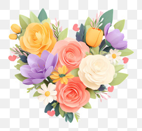Pastel Heart Flower Bouquet PNG