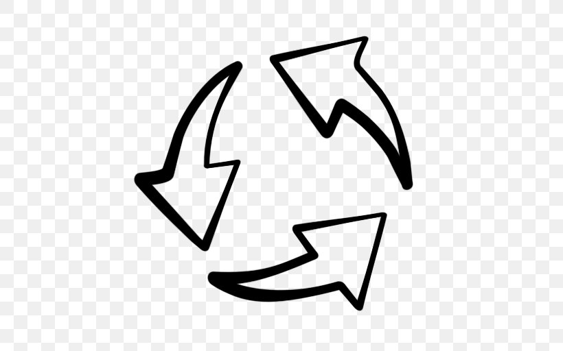 Three Arrows Recycling Symbol Clip Art, PNG, 512x512px, Three Arrows, Area, Black, Black And White, Fletching Download Free