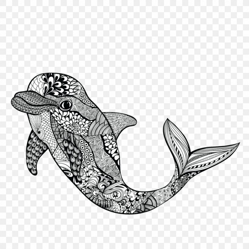 Zentangle Vector Graphics Dolphin Drawing Doodle, PNG, 1024x1024px, Zentangle, Animal, Aquatic Animal, Black And White, Cartilaginous Fish Download Free