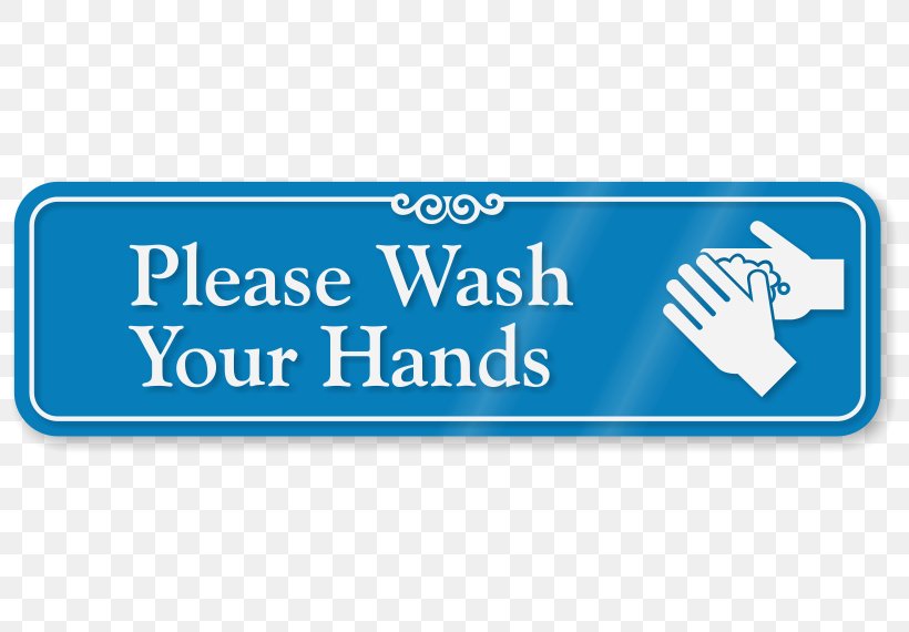 Sanitize Hands Here With Down Arrow Symbol Logo Brand Signage, PNG, 800x570px, Logo, Aluminium, Area, Blue, Brand Download Free
