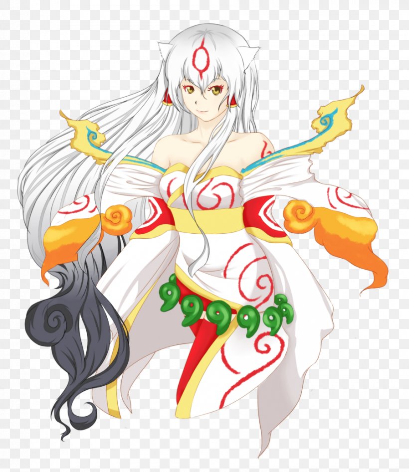 Ōkami Fan Art Amaterasu, PNG, 900x1040px, Watercolor, Cartoon, Flower, Frame, Heart Download Free