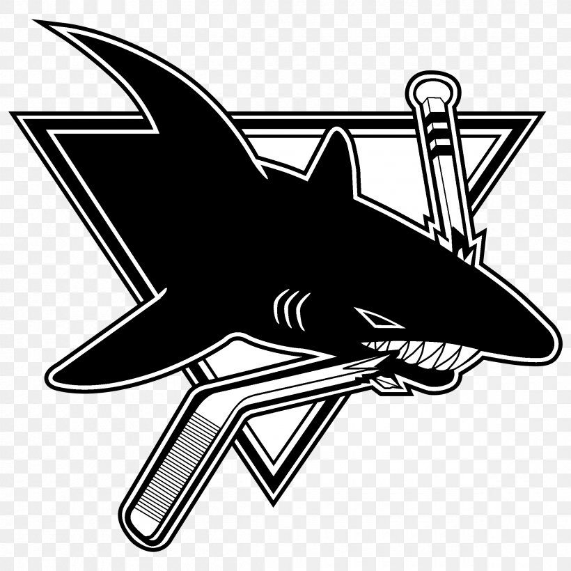 San Jose Sharks National Hockey League SAP Center At San Jose Ice Hockey Logo, PNG, 2400x2400px, San Jose Sharks, Aircraft, Airplane, Black, Black And White Download Free